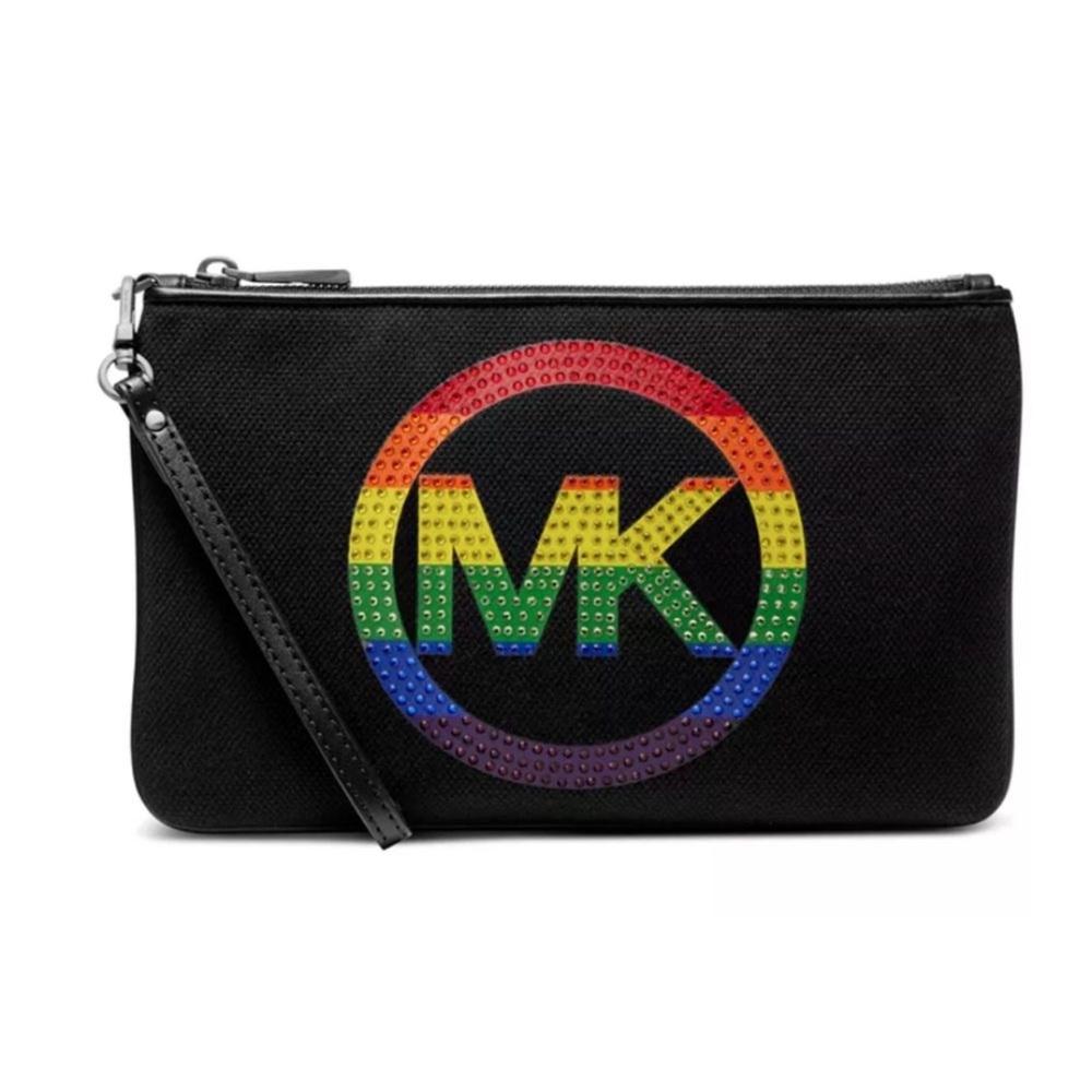 Michael Michael Kors Jet Set Top Zip Wristlet Pride Rainbow Charm Black New $128